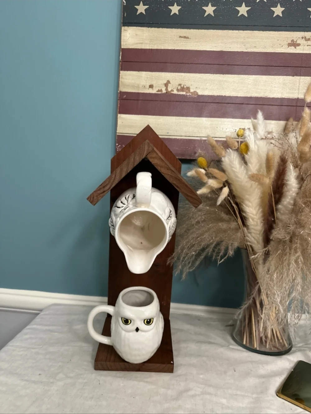 Rustic Wooden Handmade Bird Feeder Teapot Green Tea